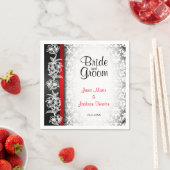 Modern Wedding Damask in White, Black and Red Servet (Insitu)