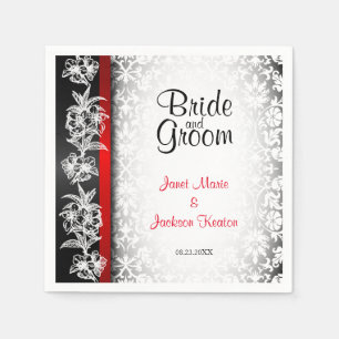 Modern Wedding Damask in White, Black and Red Servet