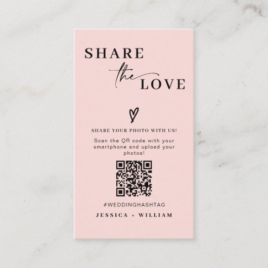 Modern Wedding Deel de liefde QR Code Informatiekaartje (Voorkant)