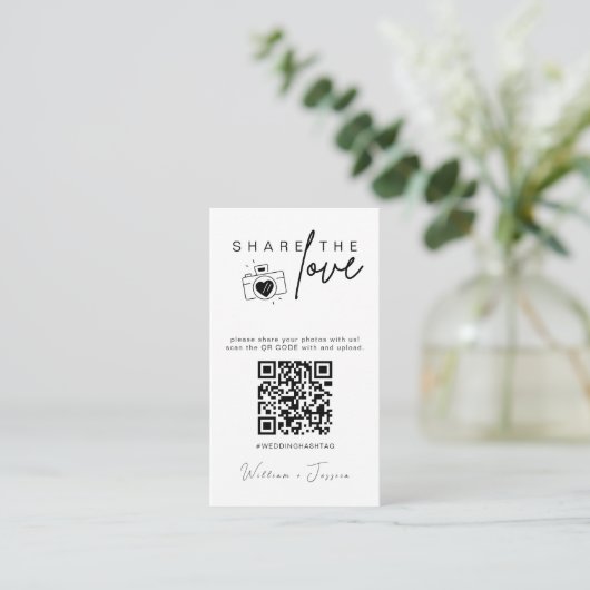 Modern Wedding Deel de liefde QR CODE Informatiekaartje (Staand voorkant)