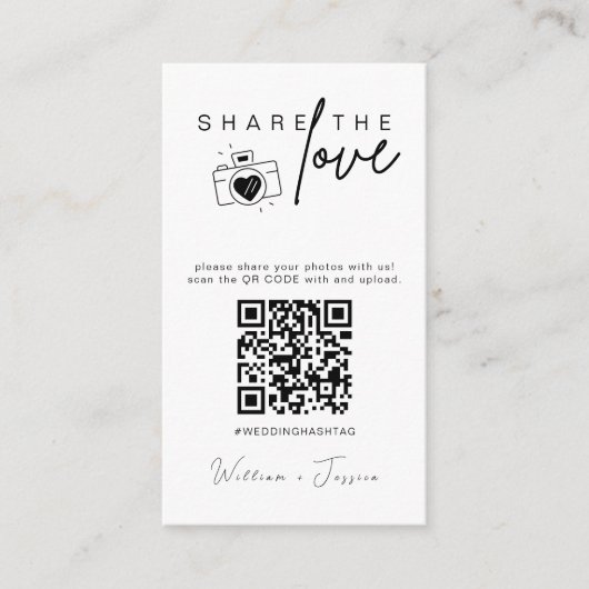 Modern Wedding Deel de liefde QR CODE Informatiekaartje (Voorkant)