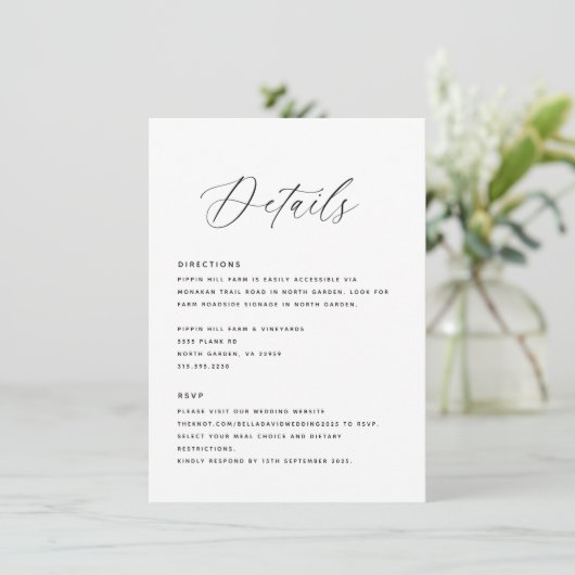 Modern Wedding Details Routebeschrijving RSVP Sjab Kaart (Staand voorkant)