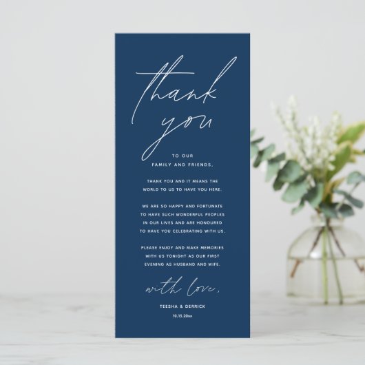 Modern Wedding Dinner Place Setting Thank You Card Programmakaart (Staand voorkant)