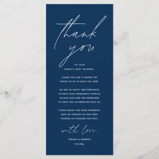 Modern Wedding Dinner Place Setting Thank You Card Programmakaart (Voorkant)