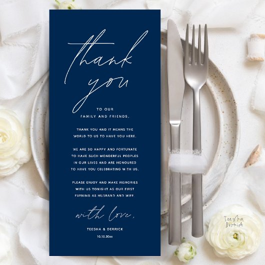 Modern Wedding Dinner Place Setting Thank You Card Programmakaart