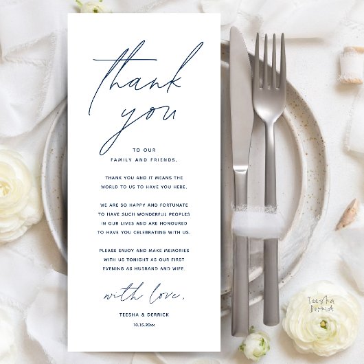 Modern Wedding Dinner Place Setting Thank You Card Programmakaart