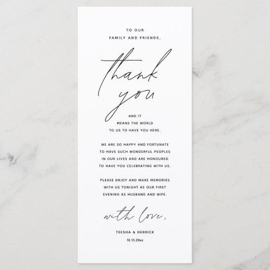 Modern Wedding Dinner Place Setting Thank You Card Programmakaart (Voorkant)