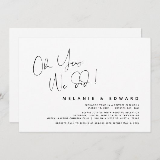 Modern Wedding Elopement, Oh ja, dat deden we Kaart (Voorkant / Achterkant)