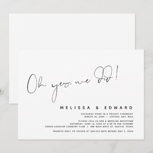 Modern Wedding Elopement, Oh ja, dat deden we... Kaart (Voorkant / Achterkant)