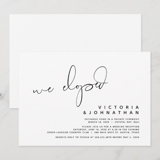 Modern Wedding Elopement, verrassend, we ontwikkel Kaart (Voorkant / Achterkant)