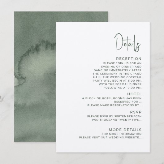 Modern wedding Enclosure Card  Details. Informatiekaartje (Voorkant / Achterkant)