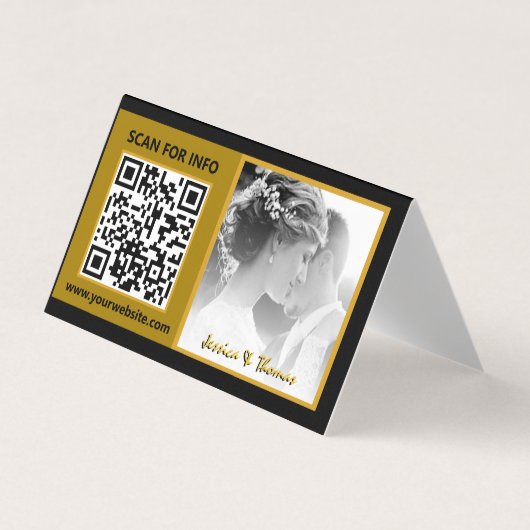 Modern Wedding Fold Kaarten, QR-code, foto, zwart Visitekaartje (Voorkant)