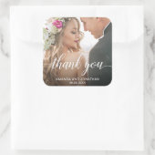 Modern Wedding Foto Dank je Vierkante Sticker (Tas)