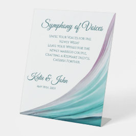 Modern-Wedding Gastenboek Sign-Paarse en Blauwgroe Reclamebord Met Voetstuk