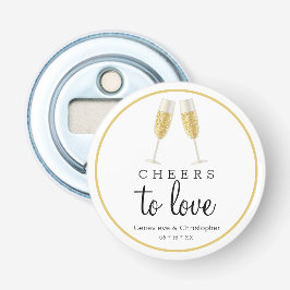 Modern Wedding | Gold Cheers to Love Champagne Button Flesopener