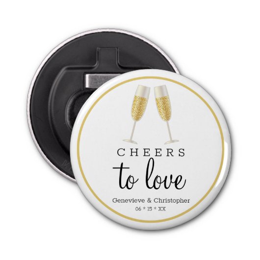 Modern Wedding | Gold Cheers to Love Champagne Button Flesopener (Voorkant)