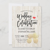 Modern Wedding Golden Pineapple Couple Rustic Wood Kaart (Voorkant)