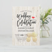 Modern Wedding Golden Pineapple Couple Rustic Wood Kaart (Staand voorkant)