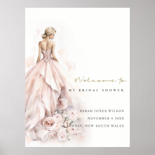 Modern Wedding Gown Vrijgezellenfeest Welkom Poster (Voorkant)