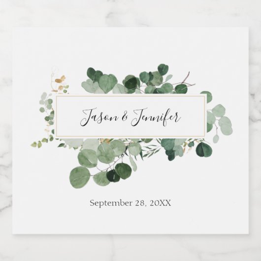 Modern Wedding Greenery Custom Couple Names Likeurfles Etiket (Enkel label)