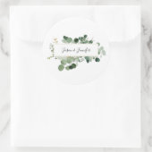 Modern Wedding Greenery Custom Couple Names White Ronde Sticker (Tas)