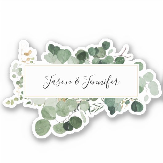 Modern Wedding Greenery Paar Namen Chic Sticker (Voorkant)