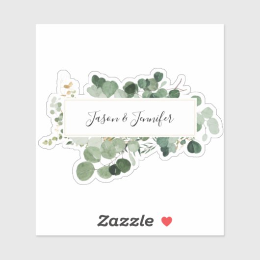 Modern Wedding Greenery Paar Namen Chic Sticker (Vel)