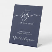 Modern Wedding Guest Book Navy Blue Reclamebord Met Voetstuk (Voorkant)