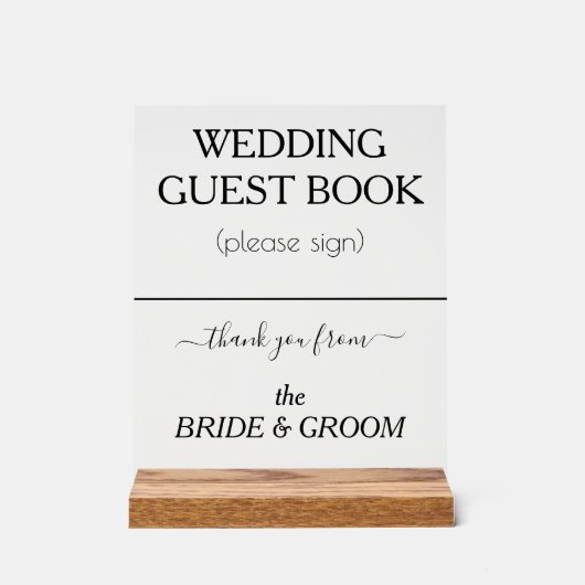 Modern Wedding Guest Book Signage Zwart Wissen Acryl Bord (Voorkant)