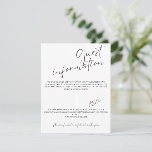 Modern Wedding Guest Information Kaart (Staand voorkant)