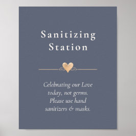 Modern Wedding Heart Sanitizing Station Navy Blue Poster