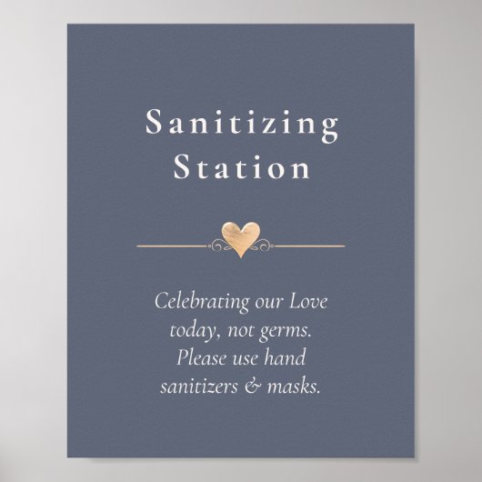 Modern Wedding Heart Sanitizing Station Navy Blue Poster (Voorkant)