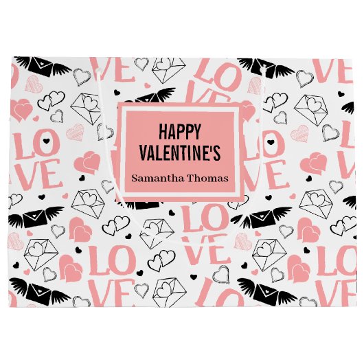 Modern Wedding Heart Sketch Personalized Gift Bag Groot Cadeauzakje (Achterkant)