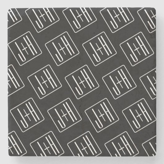 Modern Wedding Initiaal Patroon | Zwart & Wit Stenen Onderzetter (Voorkant)
