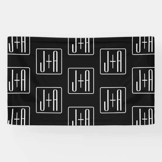 Modern Wedding Initialen Patroon | Zwart & Wit Spandoek (Horizontaal)
