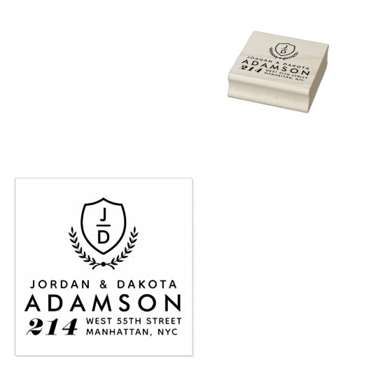 Modern Wedding Initialen Shield Retouradres Rubberstempel (Gestempeld)