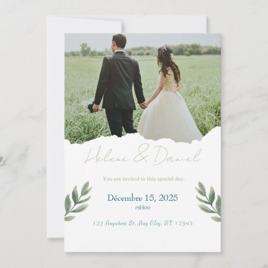 Modern Wedding Invitation – Green Gray Kaart (Voorkant)