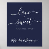 Modern Wedding Love Sweet Personalized Navy Blue Poster (Voorkant)