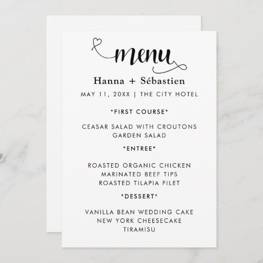 Modern  Wedding Menu (Voorkant / Achterkant)
