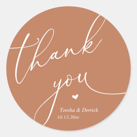 Modern Wedding Minimal Thank You Cute Heart Gifts Ronde Sticker (Voorkant)