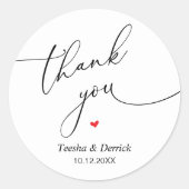 Modern Wedding Minimal Thank You Cute Heart Gifts Ronde Sticker (Voorkant)