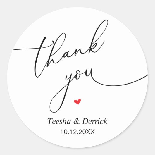 Modern Wedding Minimal Thank You Cute Heart Gifts Ronde Sticker (Voorkant)