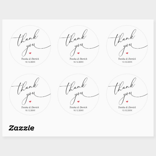 Modern Wedding Minimal Thank You Cute Heart Gifts Ronde Sticker (Vel)