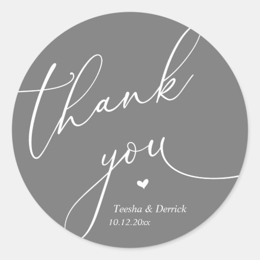 Modern Wedding Minimal Thank You Cute Heart Gifts Ronde Sticker (Voorkant)