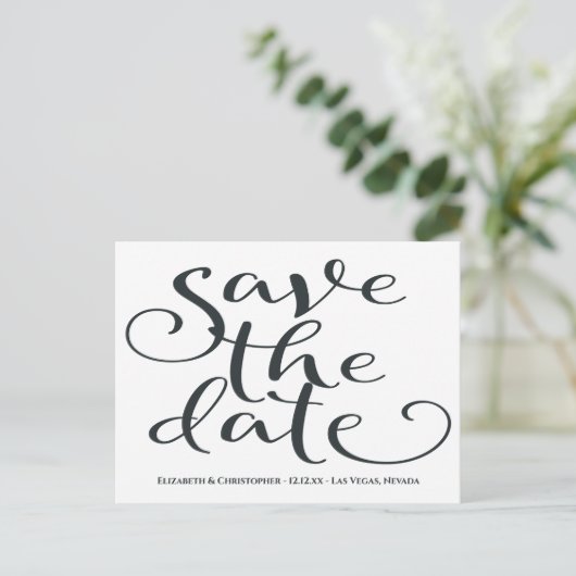 Modern Wedding minimalist bespaart de datum grijs Briefkaart (Staand voorkant)