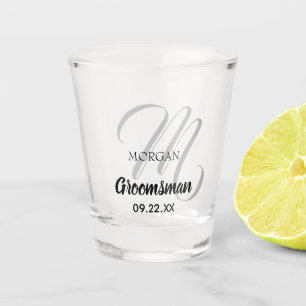 Modern Wedding Monogram Elegant Groomsman Shot Glas