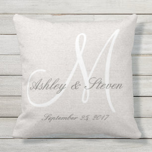 Modern Wedding Monogram Rustic Linen Kijk Buitenkussen