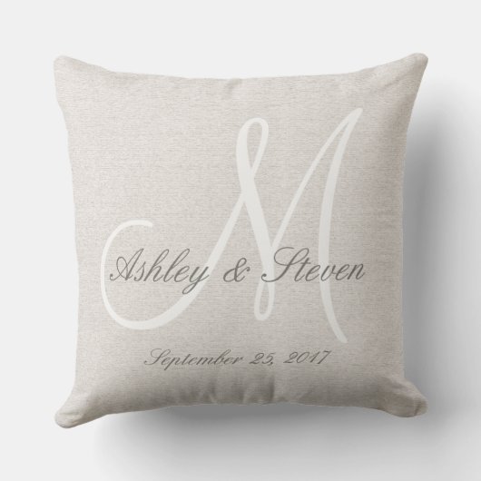 Modern Wedding Monogram Rustic Linen Kijk Buitenkussen (Achterkant)