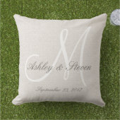 Modern Wedding Monogram Rustic Linen Kijk Buitenkussen (Gras)