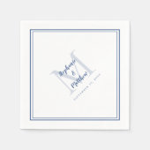 Modern Wedding Names & Date Monogrammed Blue Servet (Voorkant)